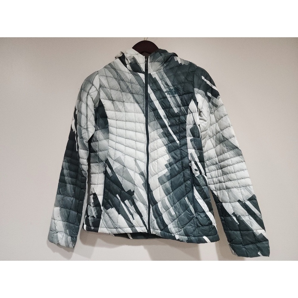 THE NORTH FACE WOMEN'S SMALL THERMOBALL STRATA PUFFER JACKET COAT GREEN WHITE